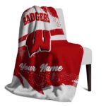 customized wisconsin badgers grunge streaks red blanket best selling