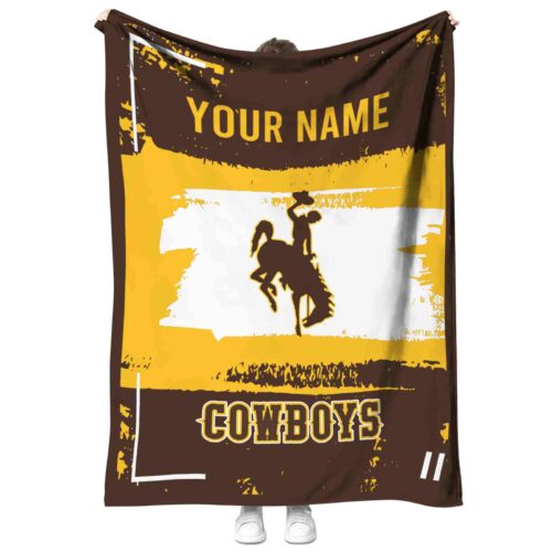 customized wyoming cowboys paint strokes brown white blanket best selling