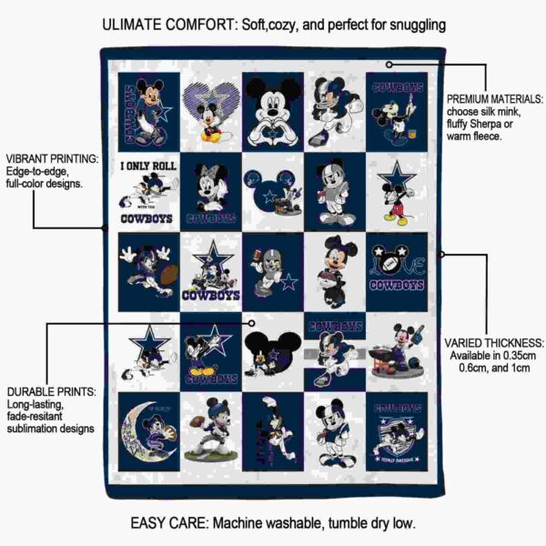 dallas cowboys mickey minnie blue white blanket new arrival