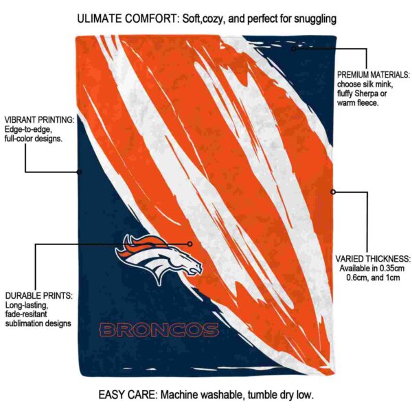 denver broncos brushstrokes orange white blanket new arrival