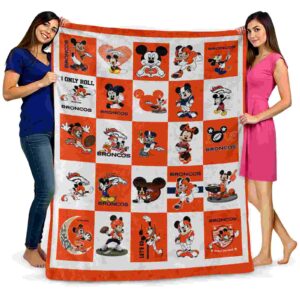 denver broncos mickey minnie orange white blanket fashion forward