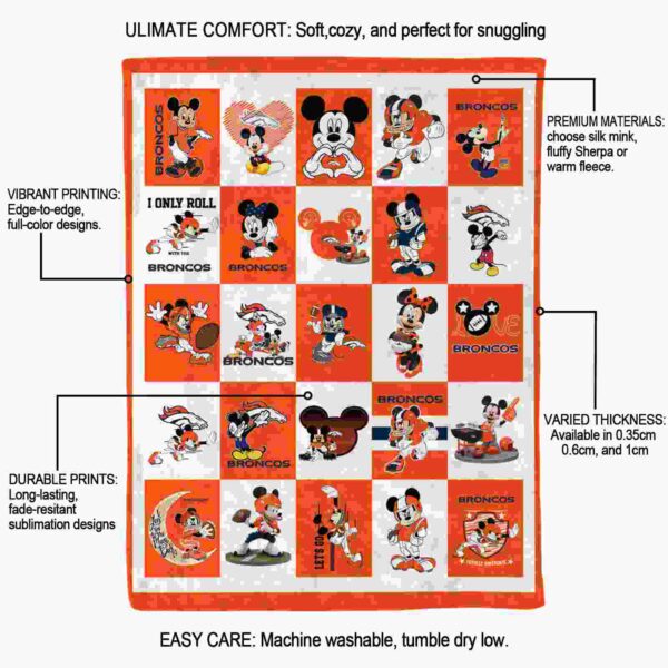 denver broncos mickey minnie orange white blanket new arrival