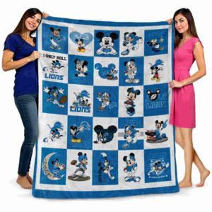 detroit lions mickey minnie blue white blanket fashion forward
