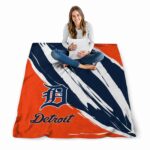 detroit tigers brushstrokes navy white blanket high quality