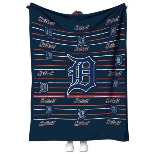 detroit tigers striped pattern navy blanket best selling
