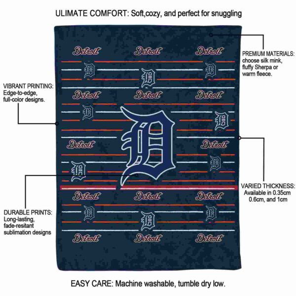 detroit tigers striped pattern navy blanket new arrival