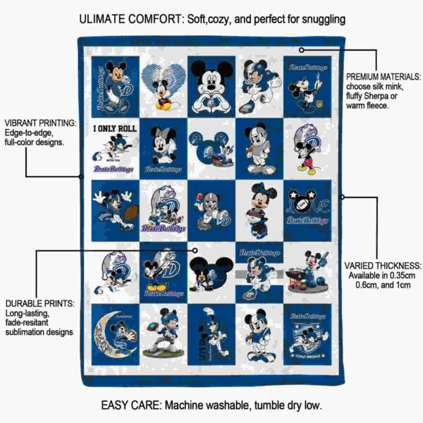 drake bulldogs mickey minnie blue white blanket new arrival