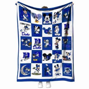 duke blue devils mickey minnie blue white blanket best selling