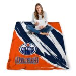 edmonton oilers brushstrokes blue white blanket high quality