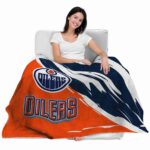edmonton oilers brushstrokes blue white blanket latest model
