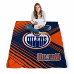 edmonton oilers diagonal stripes blue blanket high quality