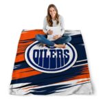 edmonton oilers paint streaks blue white blanket high quality