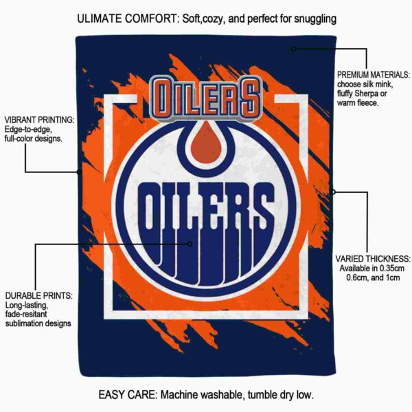 edmonton oilers splatter effect blue blanket new arrival