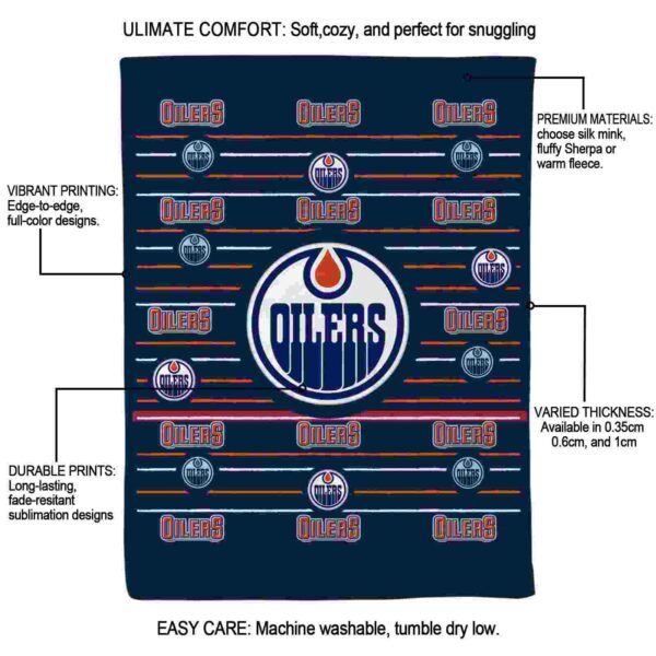 edmonton oilers striped pattern blue blanket new arrival