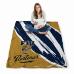 fiu panthers brushstrokes blue white blanket high quality