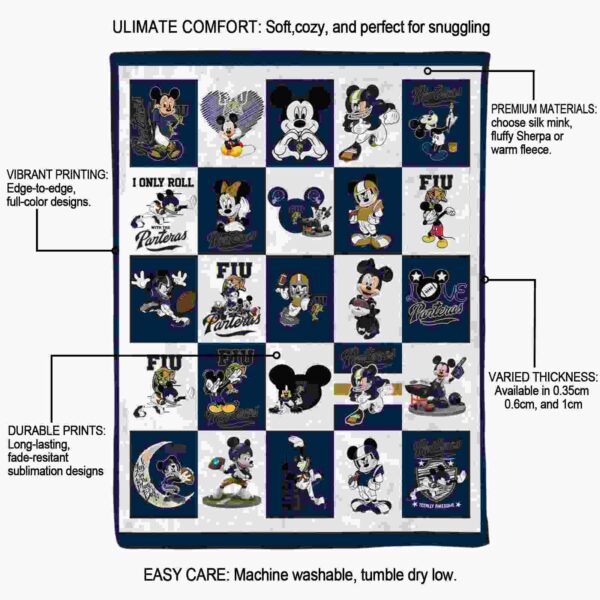 fiu panthers mickey minnie blue white blanket new arrival