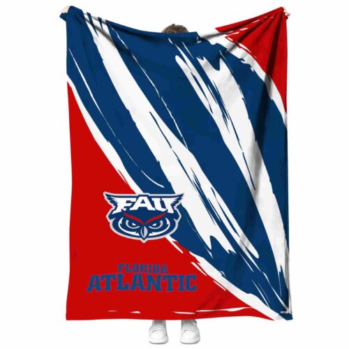 florida atlantic owls brushstrokes blue white blanket best selling