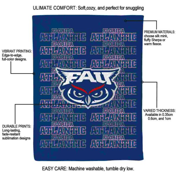 florida atlantic owls fan pride blue blanket new arrival