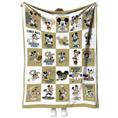 georgia tech yellow jackets mickey minnie gold white blanket best selling
