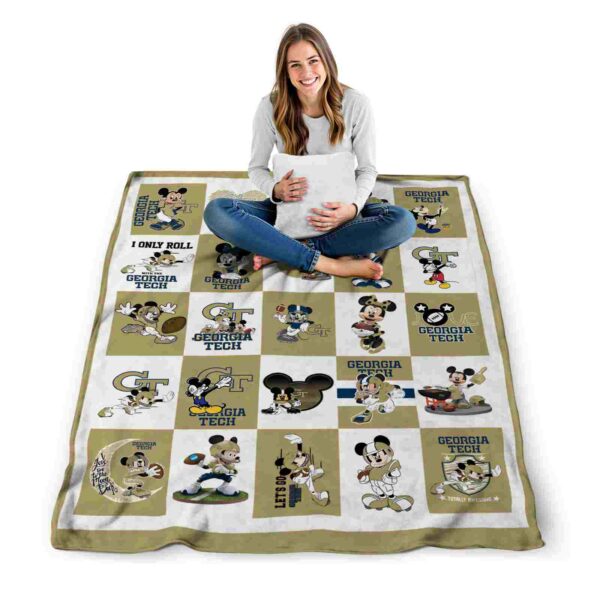 georgia tech yellow jackets mickey minnie gold white blanket high quality