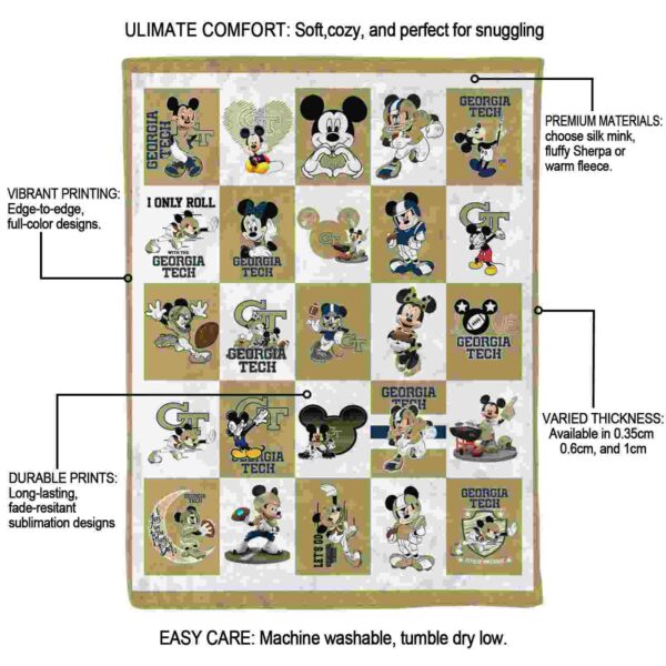 georgia tech yellow jackets mickey minnie gold white blanket new arrival