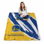 golden state warriors brushstrokes blue white blanket high quality