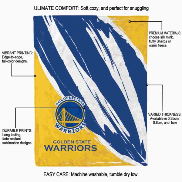 golden state warriors brushstrokes blue white blanket new arrival
