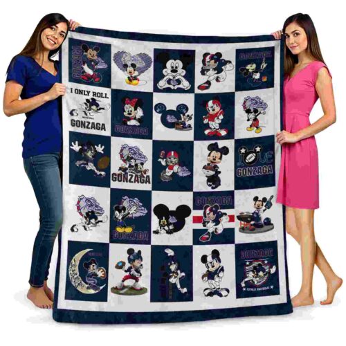 gonzaga bulldogs mickey minnie blue white blanket fashion forward