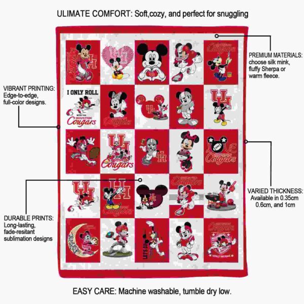 houston cougars mickey minnie red white blanket new arrival