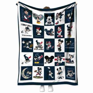 houston texans mickey minnie blue white blanket best selling