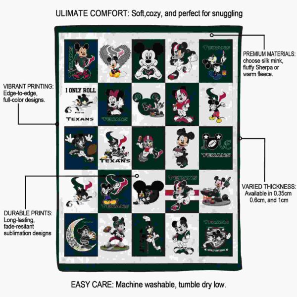 houston texans mickey minnie blue white blanket new arrival