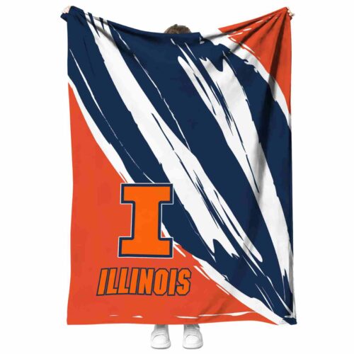 illinois fighting illini brushstrokes blue white blanket best selling