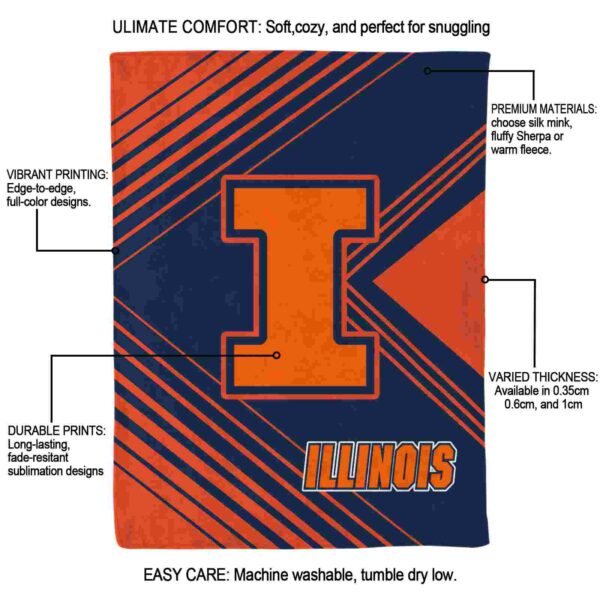illinois fighting illini diagonal stripes blue blanket new arrival