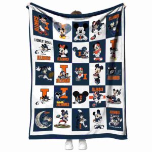 illinois fighting illini mickey minnie blue white blanket best selling