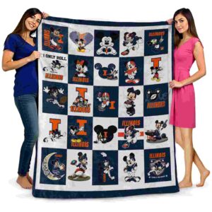 illinois fighting illini mickey minnie blue white blanket fashion forward