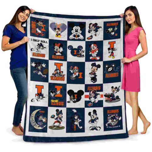 illinois fighting illini mickey minnie blue white blanket fashion forward