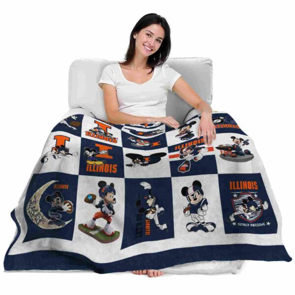illinois fighting illini mickey minnie blue white blanket latest model