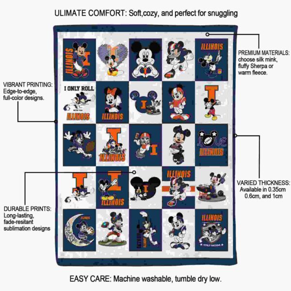 illinois fighting illini mickey minnie blue white blanket new arrival