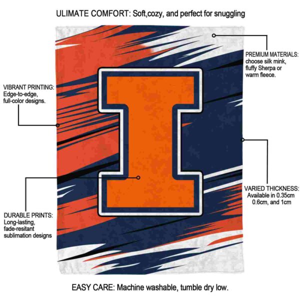 illinois fighting illini paint streaks blue white blanket new arrival