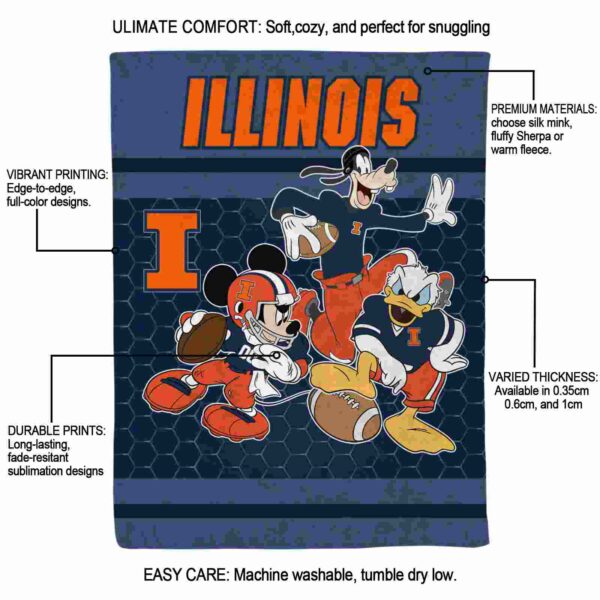 illinois fighting illini three musketeers blue blanket new arrival