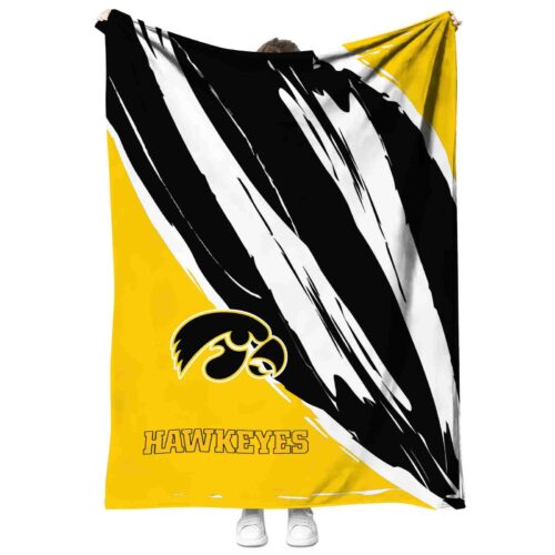 iowa hawkeyes brushstrokes black white blanket best selling