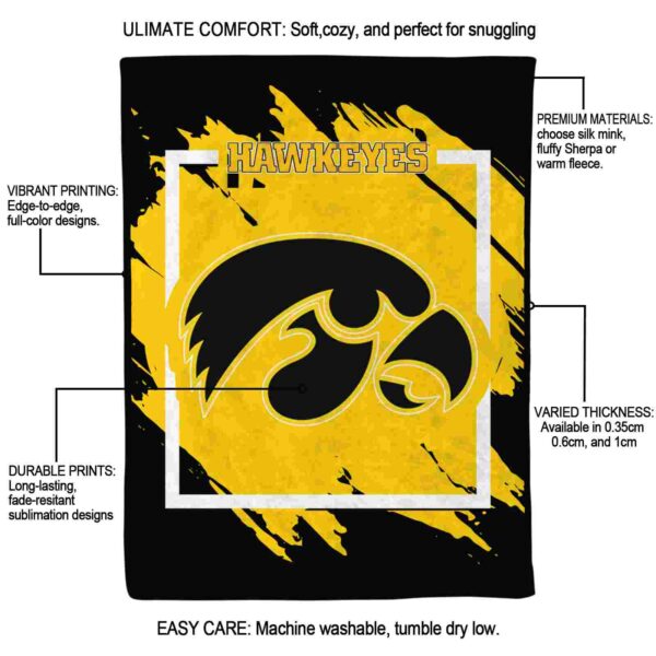 iowa hawkeyes splatter effect black blanket new arrival