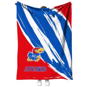 kansas jayhawks brushstrokes blue white blanket best selling