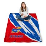kansas jayhawks brushstrokes blue white blanket high quality