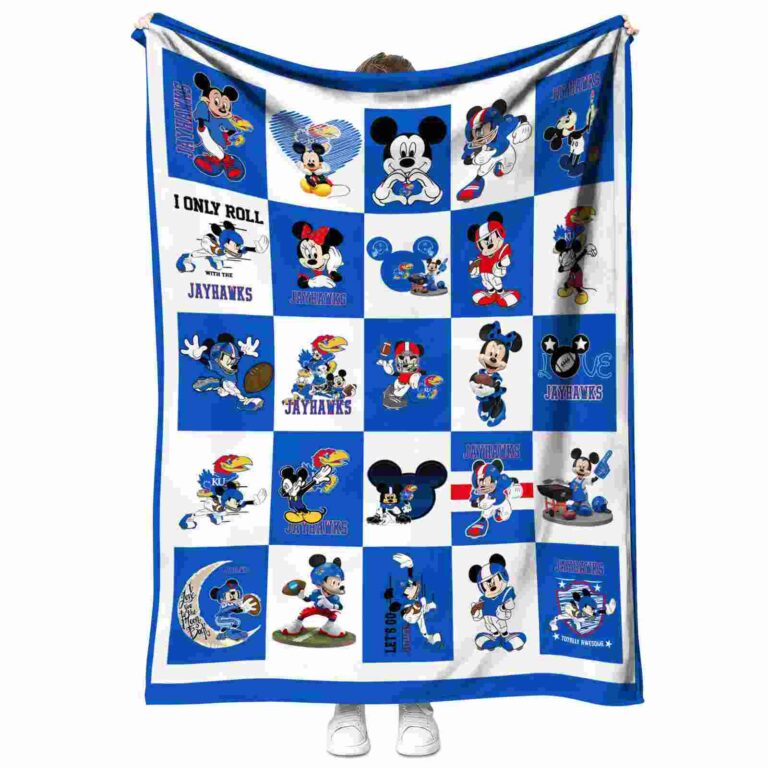 kansas jayhawks mickey minnie blue white blanket best selling