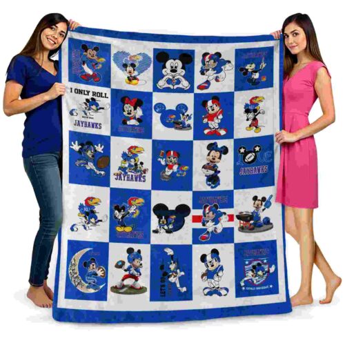 kansas jayhawks mickey minnie blue white blanket fashion forward