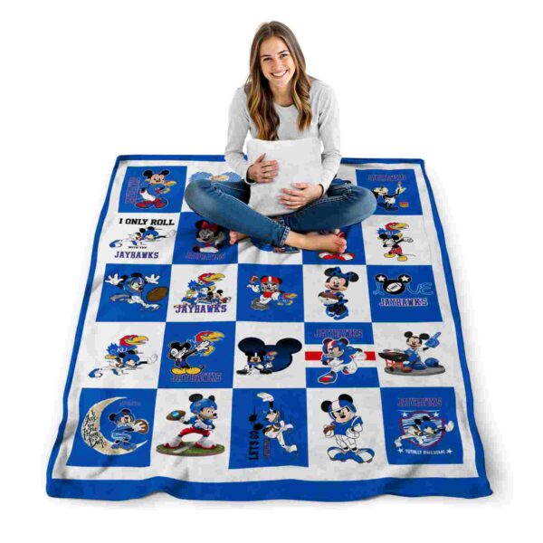 kansas jayhawks mickey minnie blue white blanket high quality