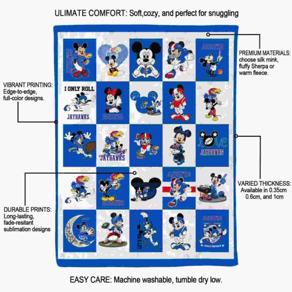 kansas jayhawks mickey minnie blue white blanket new arrival