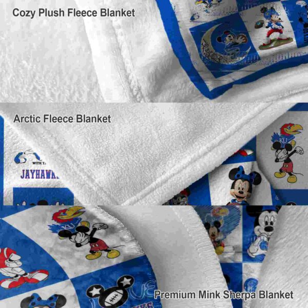 kansas jayhawks mickey minnie blue white blanket premium grade