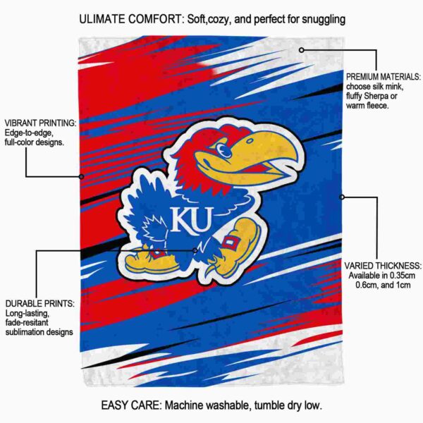 kansas jayhawks paint streaks blue white blanket new arrival